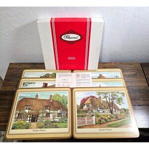 Vintage Pimpernel Acrylic Place Mats Artwork Set 6 English Cottages Countryside
